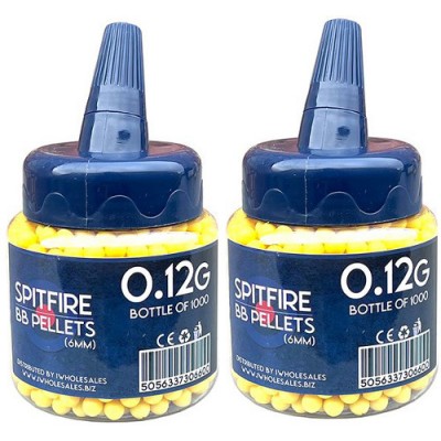 2 Tubs of 1000 Spitfire Seamless Yellow 0.12g Plastic 6mm BB Gun Pellets - 2000 Pellets